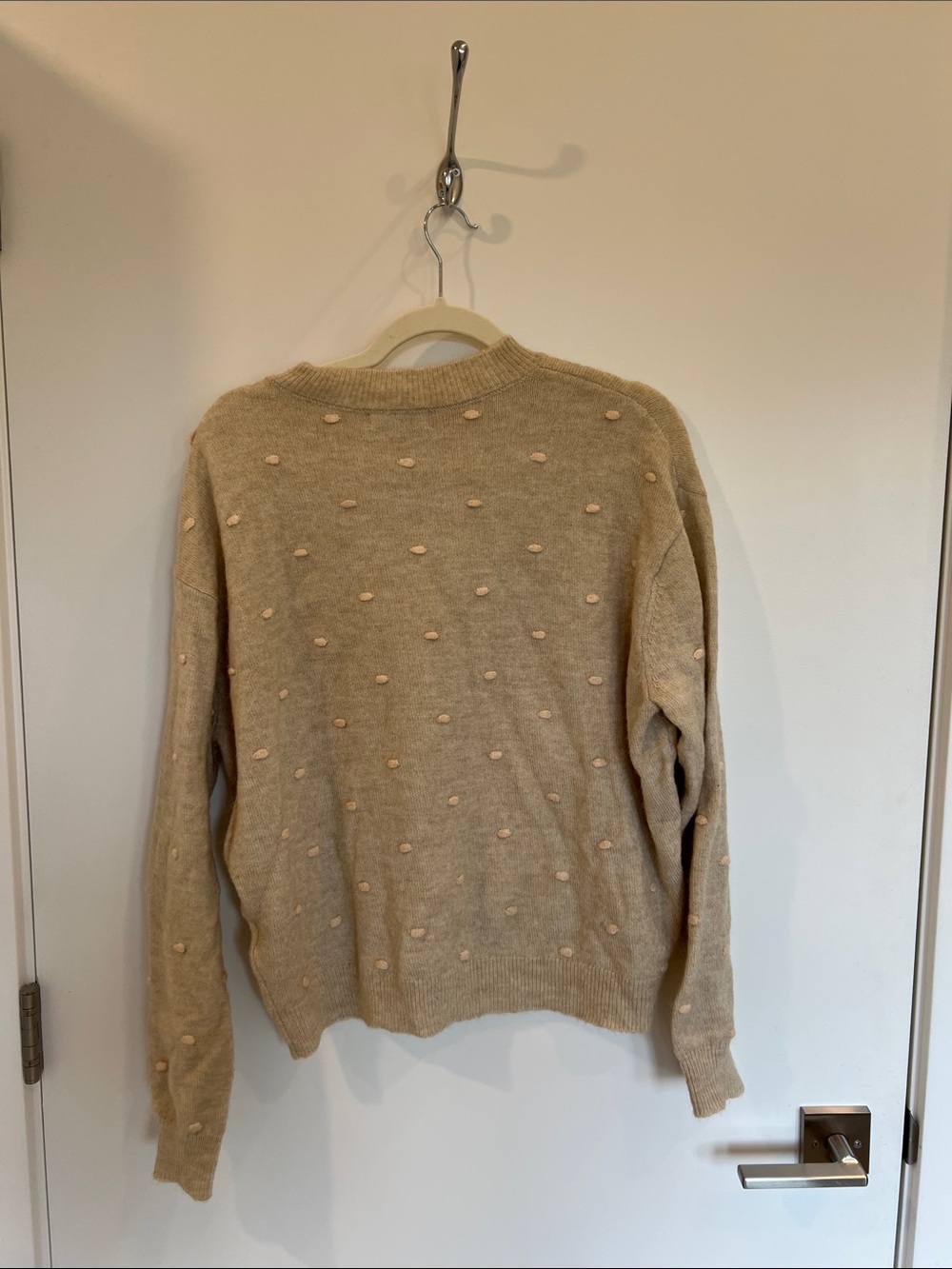 Textured Cream Crewneck Sweater with Dot Detail - Picture 4 of 4